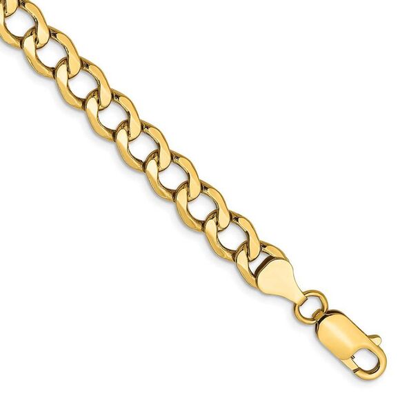 Men's 6.5mm 14k Yellow Gold Hollow Curb Link Chain Bracelet 8 Inch